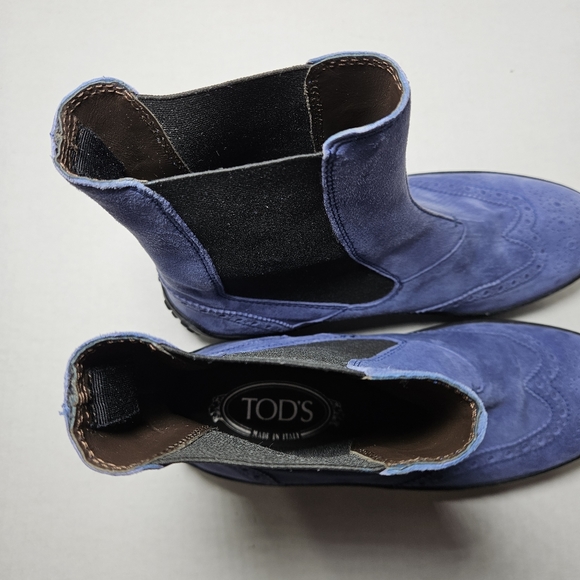Tod's Chelsea Wingtip Women's Blue Suede Boots Ankle Driving Pull On - Picture 8 of 11